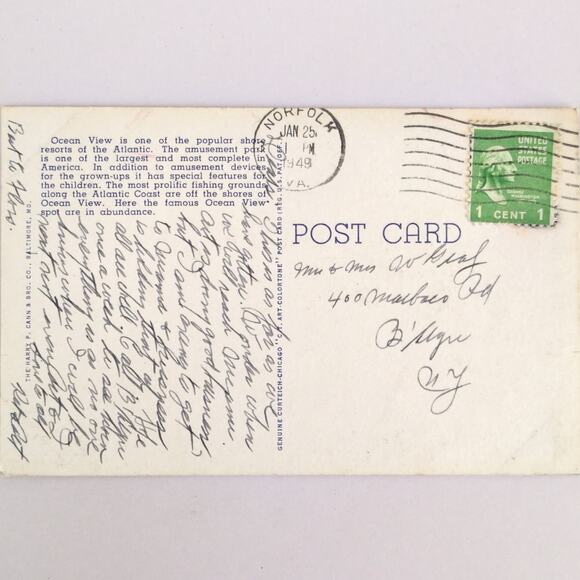 Vintage Norfolk Virginia Linen Postcard Cottage Line Ocean View Park 1949 - Picture 2 of 2